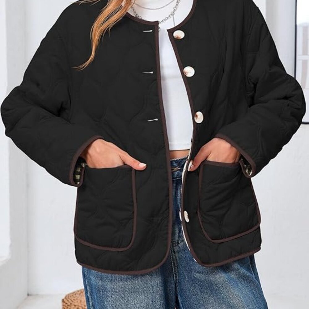 NEW! Womens Reversible Button Down Puffer Padded Coat & Plaid Quilted Jacket